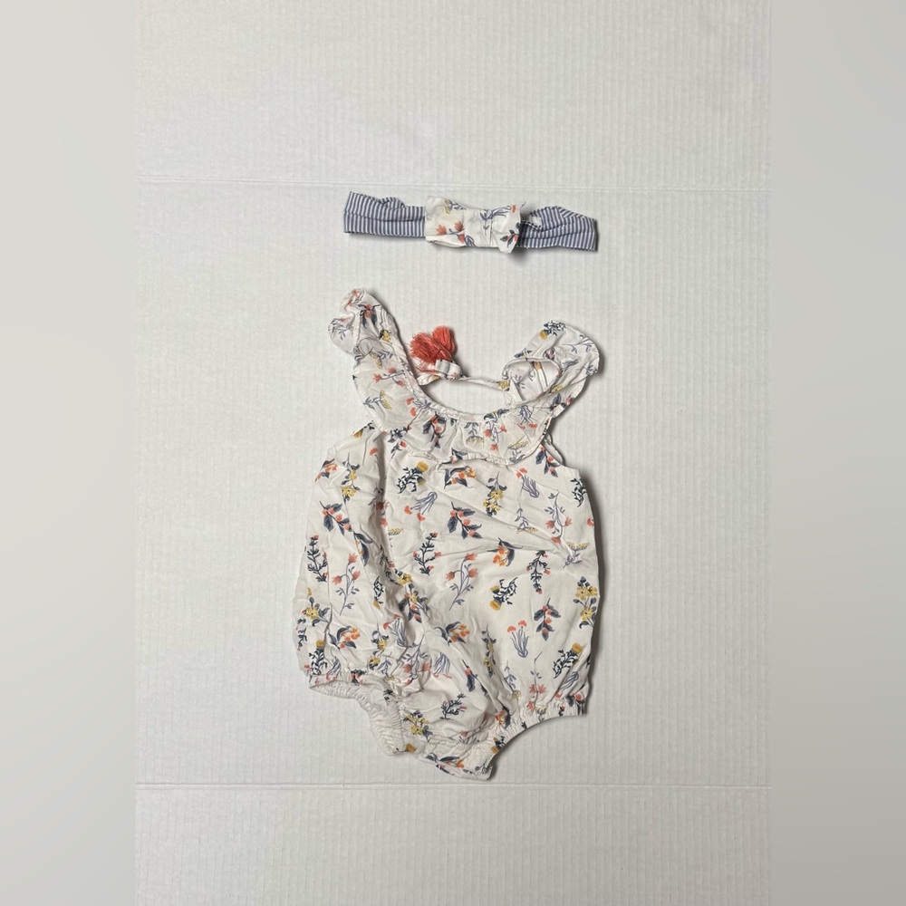 Floral Baby Romper with Headband